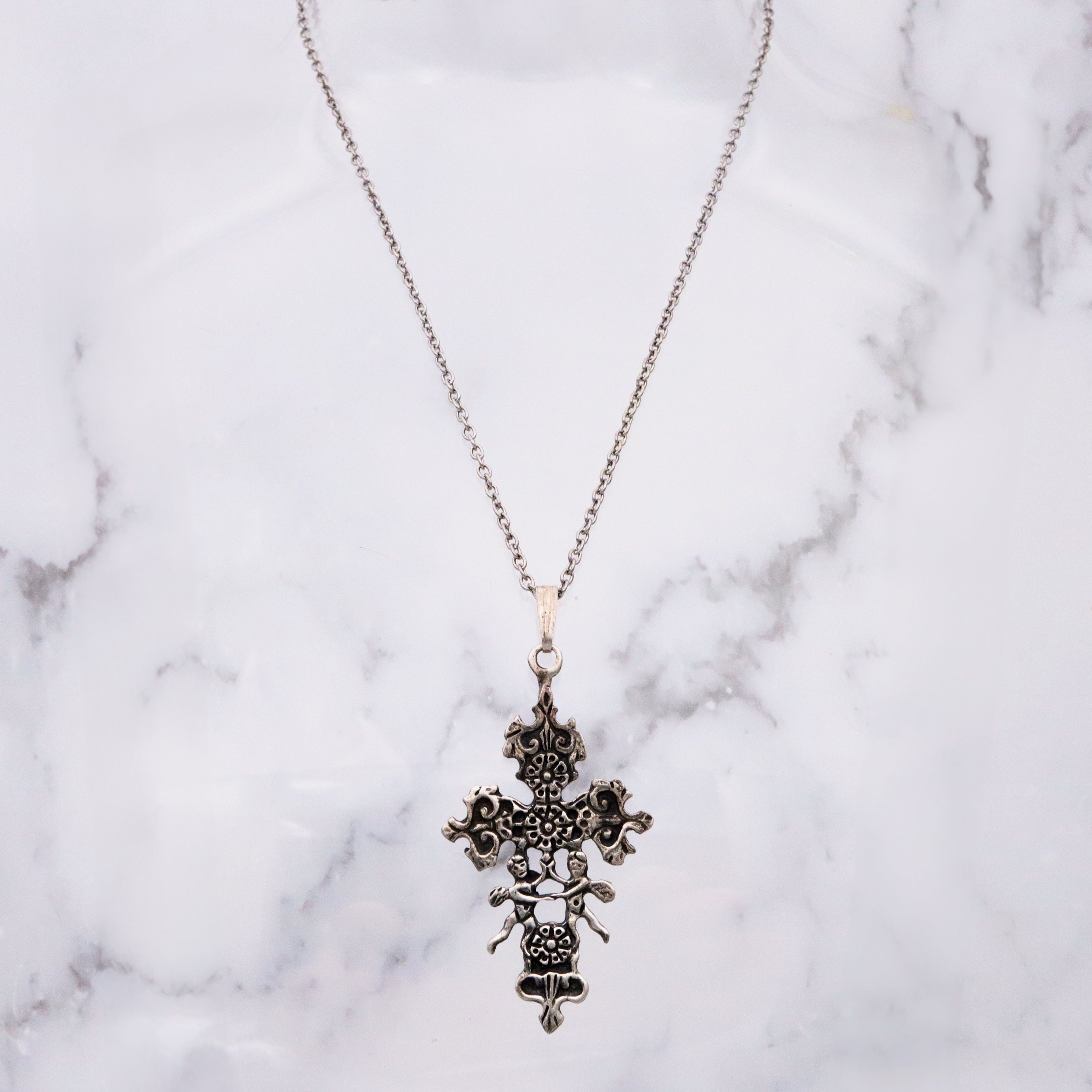 Antique sterling Caravaca cross pendant